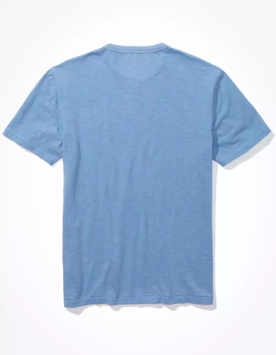 T Shirts American Eagle AE Super Soft Slub Henley Bleu Homme | WLD-83624915